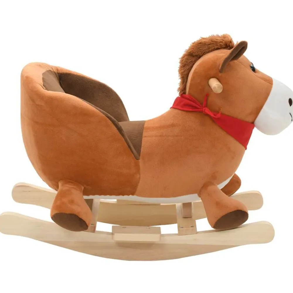 vidaXL Caballo balancín de peluche con respaldo marrón 60x32x50 cm Sale