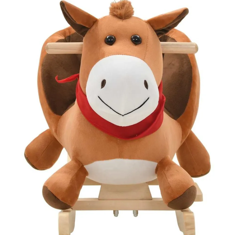 vidaXL Caballo balancín de peluche con respaldo marrón 60x32x50 cm Sale