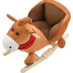 vidaXL Caballo balancín de peluche con respaldo marrón 60x32x50 cm Sale