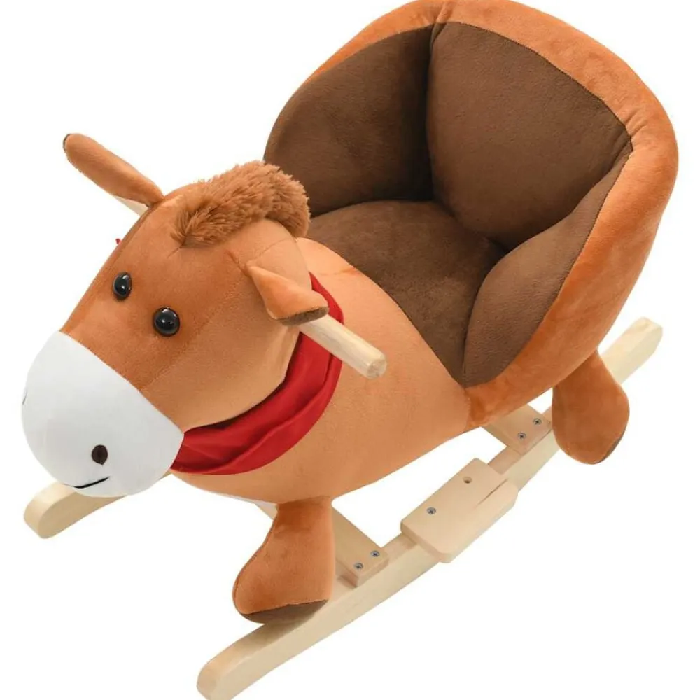 vidaXL Caballo balancín de peluche con respaldo marrón 60x32x50 cm Sale