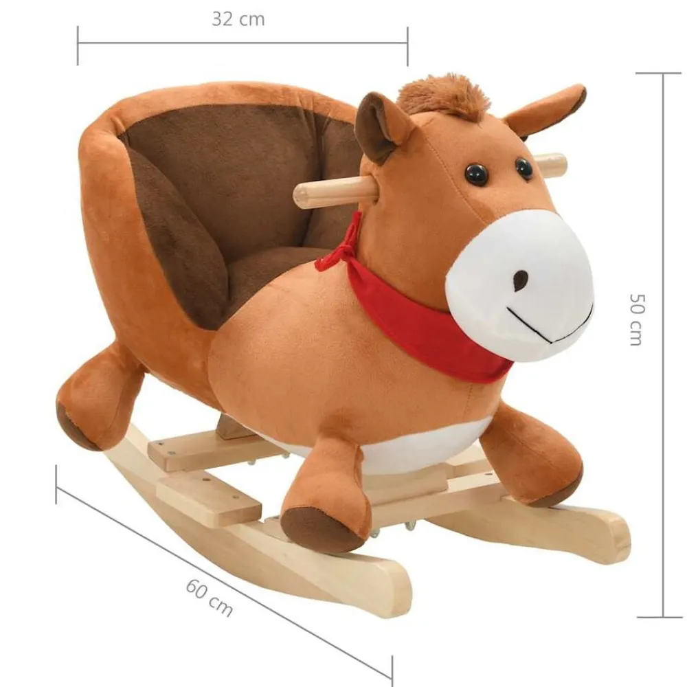 vidaXL Caballo balancín de peluche con respaldo marrón 60x32x50 cm Sale