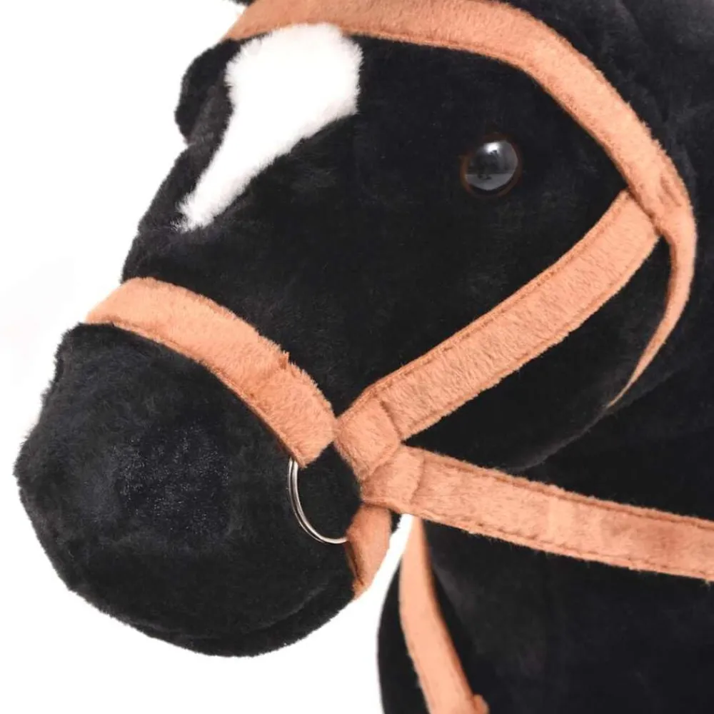vidaXL Juguetes-Caballo de juguete de pie de peluche negro