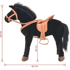 vidaXL Juguetes-Caballo de juguete de pie de peluche negro