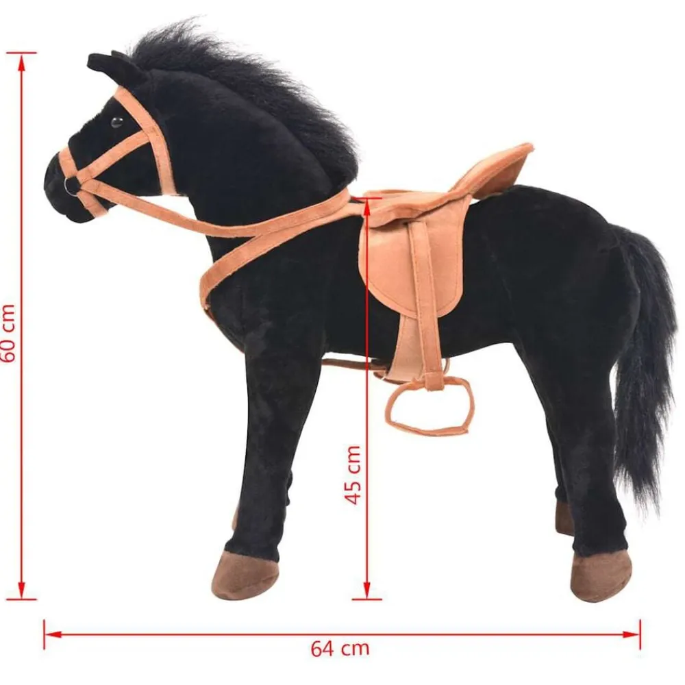 vidaXL Juguetes-Caballo de juguete de pie de peluche negro