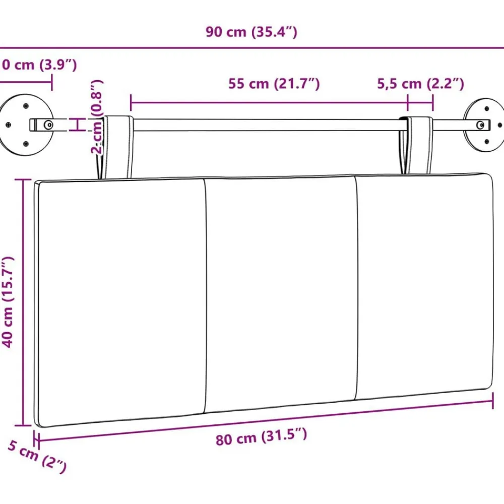 vidaXL Camas Y Accesorios-Cabecera Colgante Montaje en la pared 90 x 55 x 5 cm tela