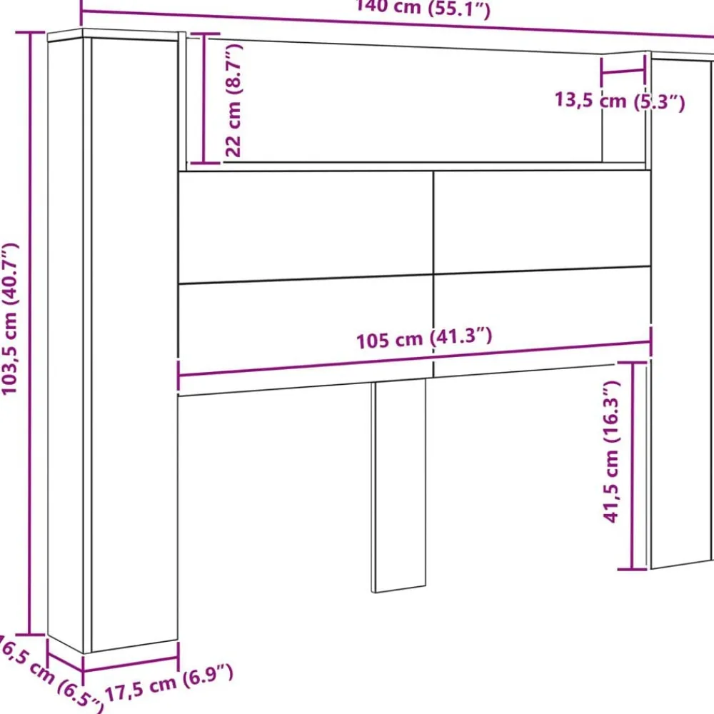 vidaXL Camas Y Accesorios-Cabecera con LED 140 x 16,5 x 103,5 cm