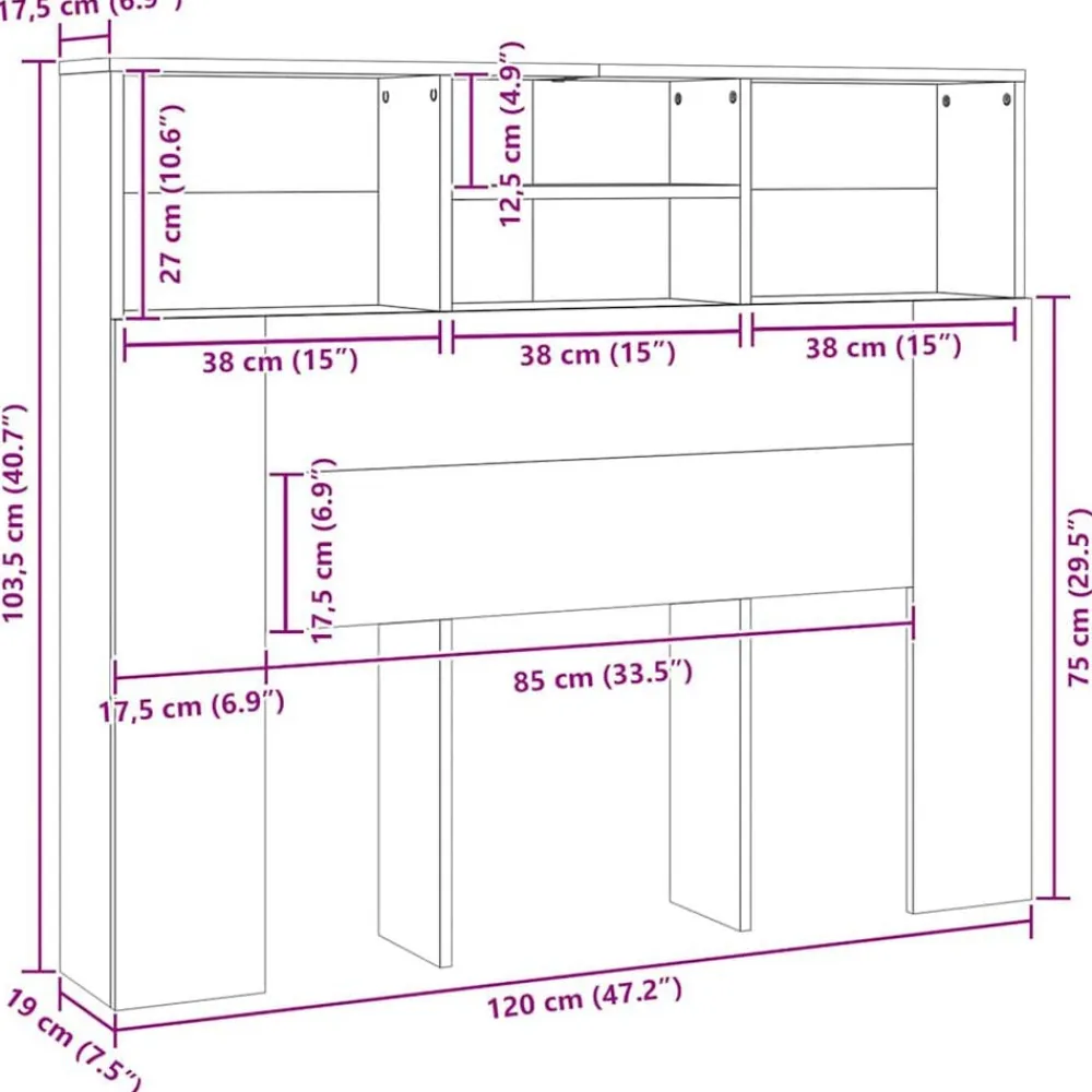 vidaXL Cabecero armario madera ingeniería envejecida 120x19x103,5 cm Madera envejecida New