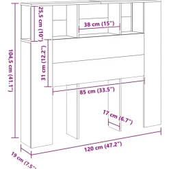 vidaXL Cabecero armario madera ingeniería 120x19x104,5cm Roble artisan Outlet