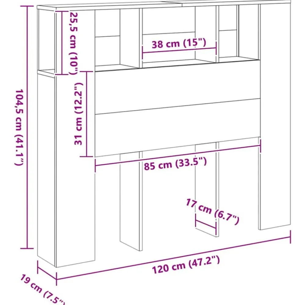 vidaXL Cabecero armario madera ingeniería 120x19x104,5cm Roble artisan Outlet
