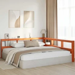 vidaXL Camas Y Accesorios-Cabecero cama estantería forma L marrón encerado 200 cm