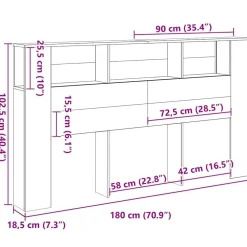 vidaXL Cabecero con armario 180 x 18,5 x 102,5 cm Roble negro New