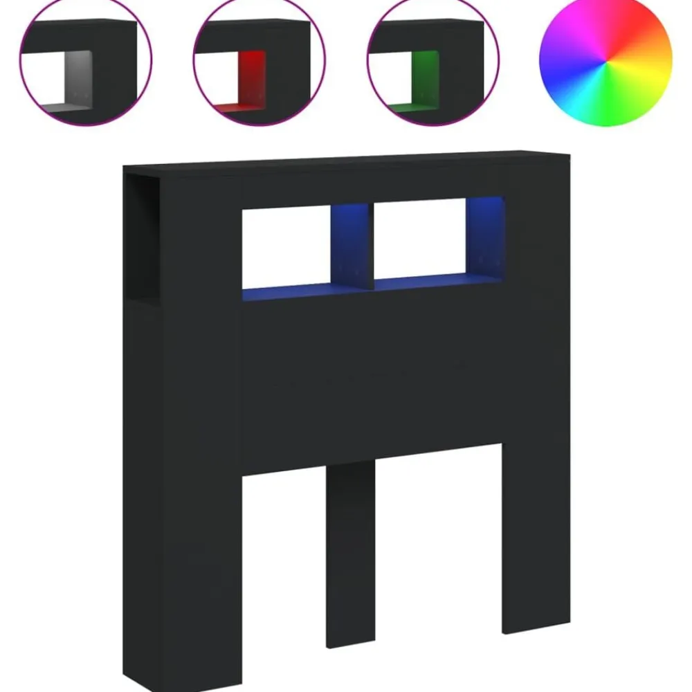 vidaXL Cabecero con LED madera de ingeniería 100x18,5x103,5 cm Negro Outlet
