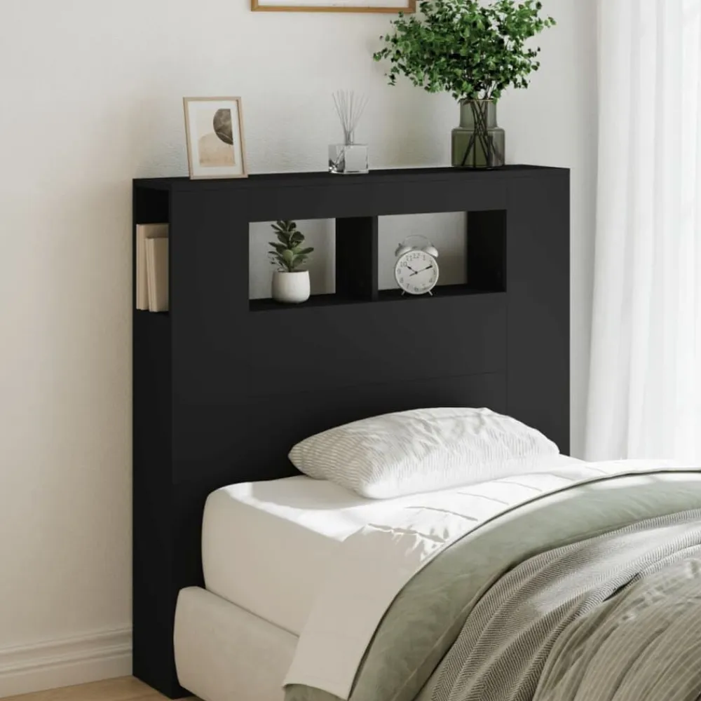 vidaXL Cabecero con LED madera de ingeniería 100x18,5x103,5 cm Negro Outlet