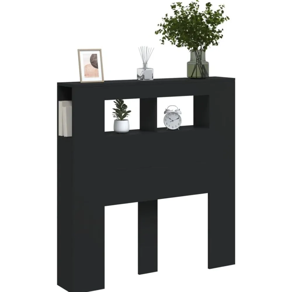 vidaXL Cabecero con LED madera de ingeniería 100x18,5x103,5 cm Negro Outlet
