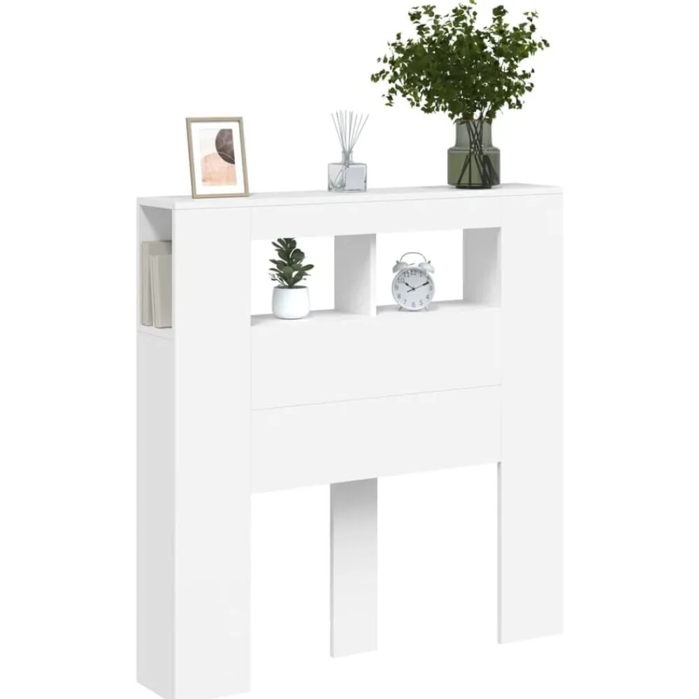 vidaXL Cabecero con LED madera de ingeniería 100x18,5x103,5 cm Blanco Discount