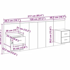 vidaXL Cabecero con Mueble 3 pcs Madera de ingeniería Roble negro New