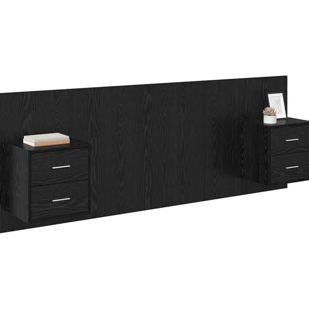 vidaXL Cabecero con Mueble 3 pcs Madera de ingeniería Roble negro New