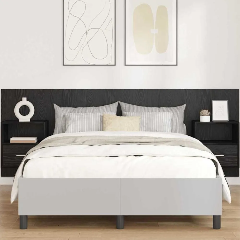 vidaXL Cabecero con Mueble 3 pcs Madera de ingeniería Roble negro Best