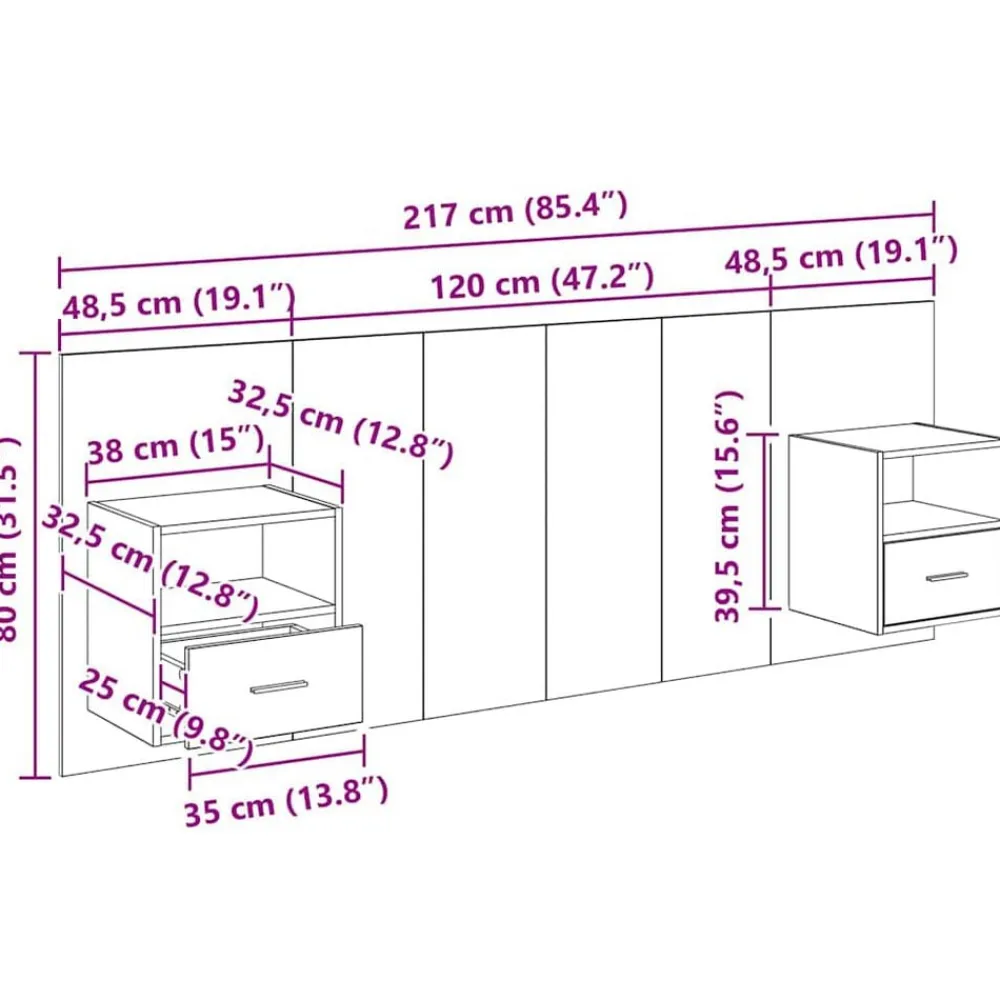 vidaXL Cabecero con Mueble 3 pcs Madera de ingeniería Roble negro Best
