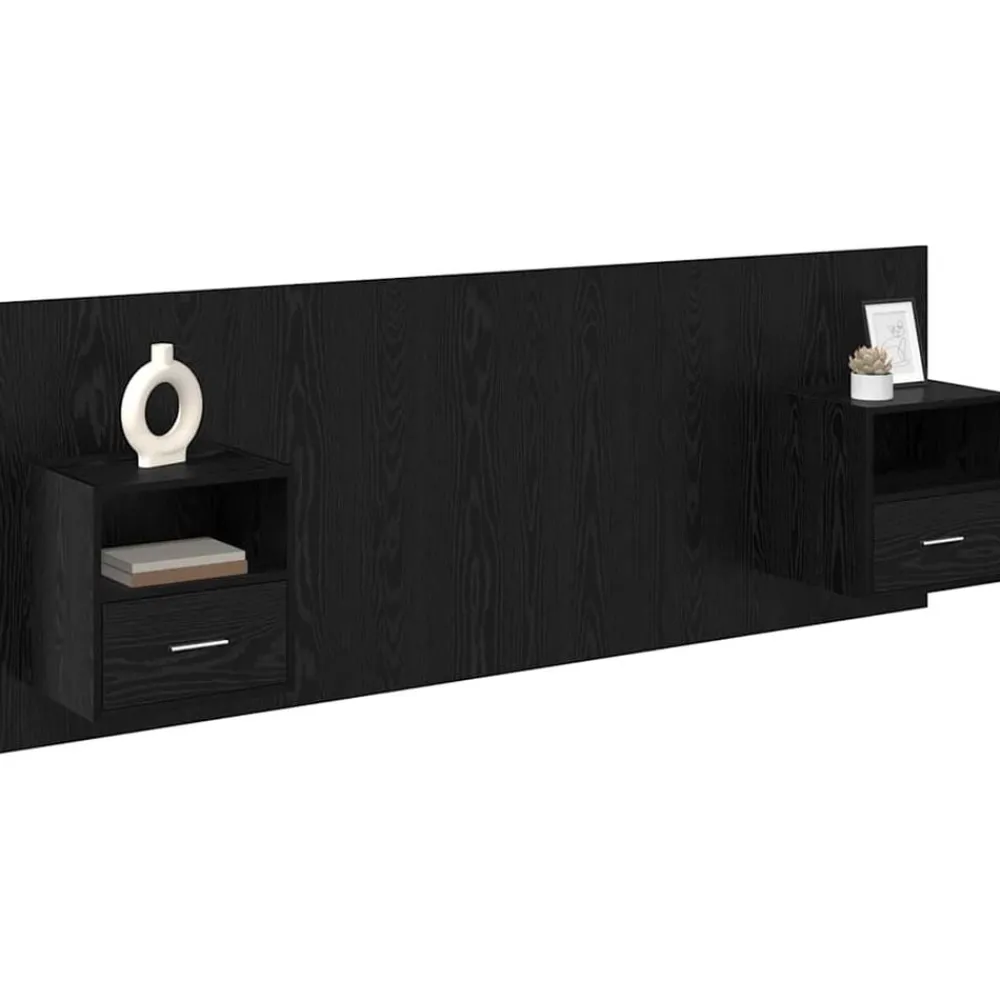 vidaXL Cabecero con Mueble 3 pcs Madera de ingeniería Roble negro Best