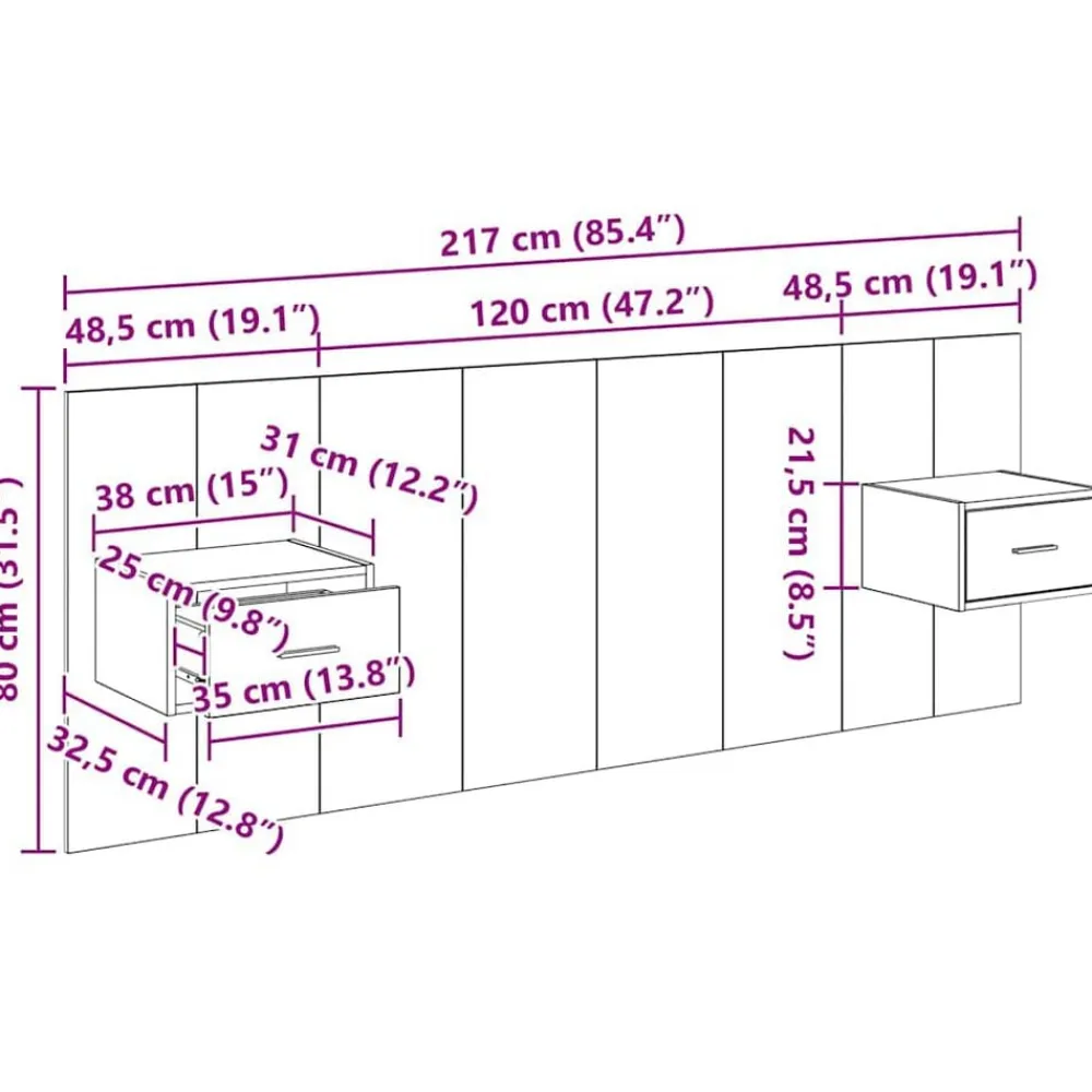 vidaXL Camas Y Accesorios-Cabecero con Mueble 3 pcs Madera de ingeniería