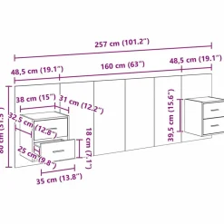 vidaXL Cabecero con Mueble 3 pcs Roble artesanal Madera de ingeniería Roble artisan Outlet
