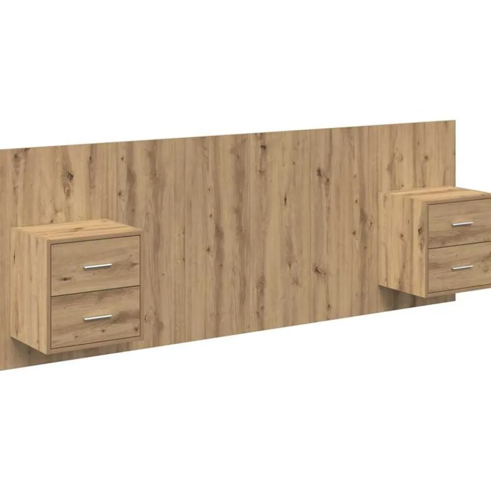 vidaXL Cabecero con Mueble 3 pcs Roble artesanal Madera de ingeniería Roble artisan Sale