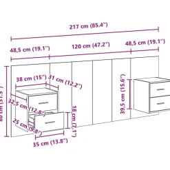 vidaXL Cabecero con Mueble 3 pcs Roble artesanal Madera de ingeniería Roble artisan Sale
