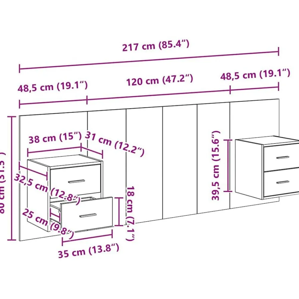 vidaXL Cabecero con Mueble 3 pcs Roble artesanal Madera de ingeniería Roble artisan Sale