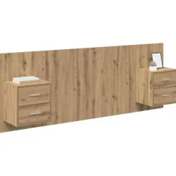 vidaXL Cabecero con Mueble 3 pcs Roble artesanal Madera de ingeniería Roble artisan Sale