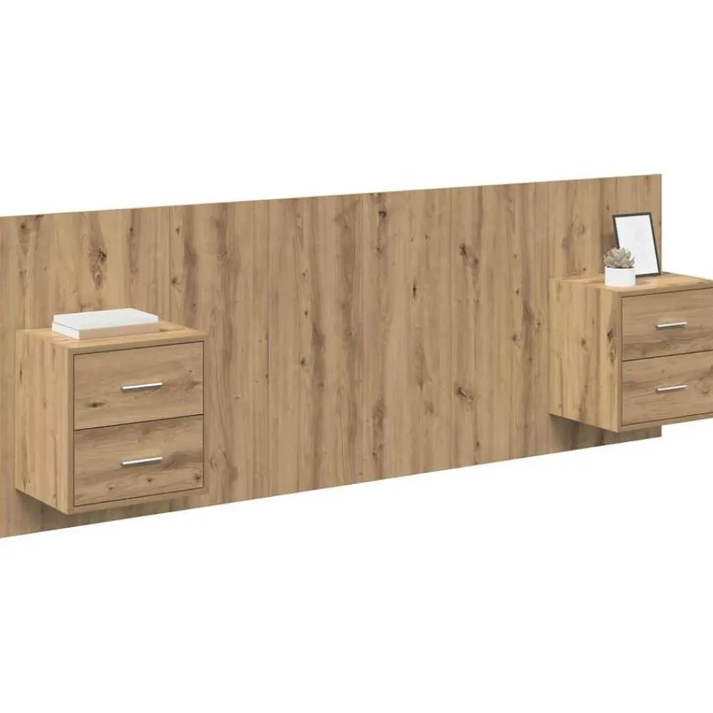 vidaXL Cabecero con Mueble 3 pcs Roble artesanal Madera de ingeniería Roble artisan Sale