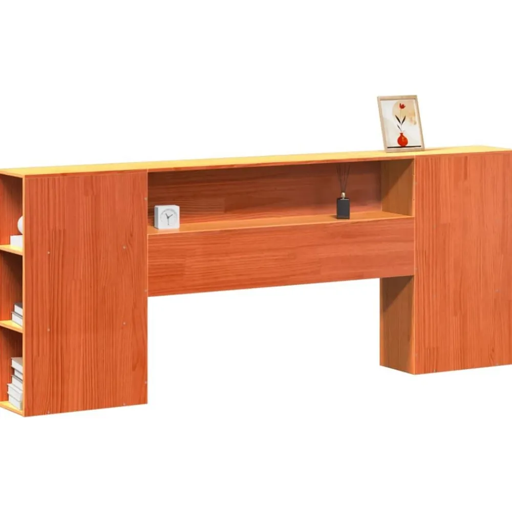 vidaXL Cabecero de cama almacenaje madera maciza pino marrón 200 cm Marrón cera Online
