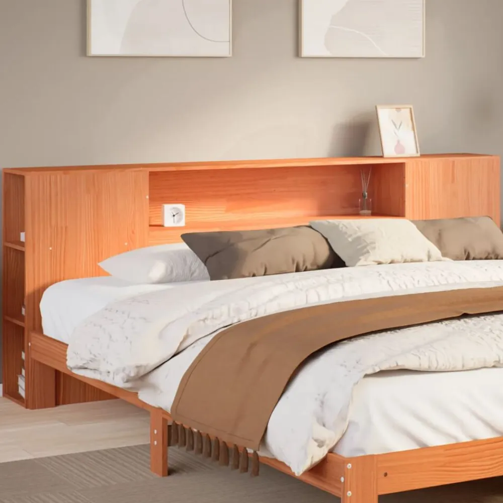 vidaXL Cabecero de cama almacenaje madera maciza pino marrón 200 cm Marrón cera Online