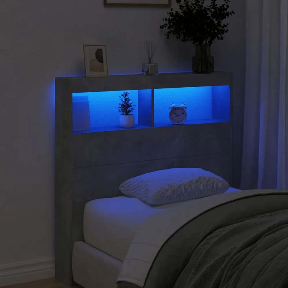 vidaXL Cabecero de cama con luz LED gris hormigón 100x17x102 cm Gris hormigón Discount