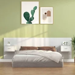 vidaXL Cabecero de cama con mesitas madera contrachapada Blanco Discount