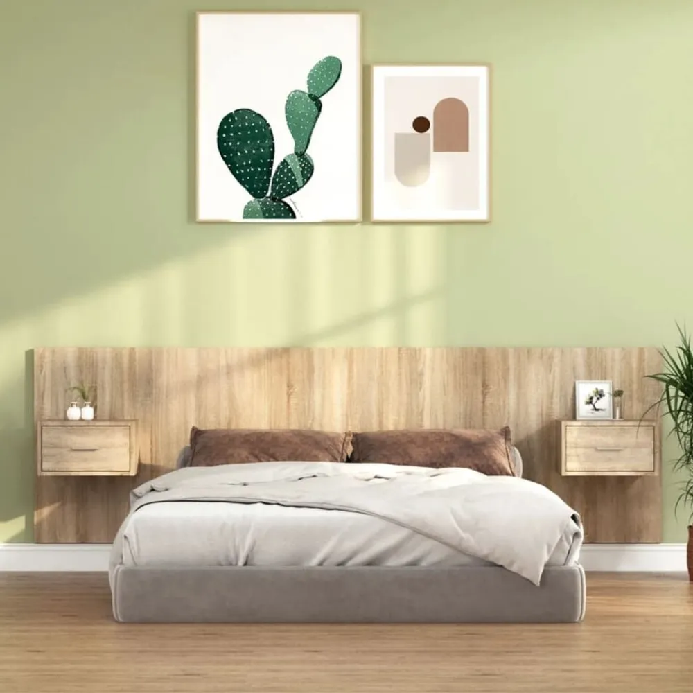 vidaXL Cabecero de cama con mesitas madera contrachapada Roble Sonoma Outlet