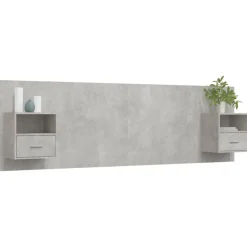 vidaXL Camas Y Accesorios-Cabecero de cama con mesitas madera contrachapada gris hormigón
