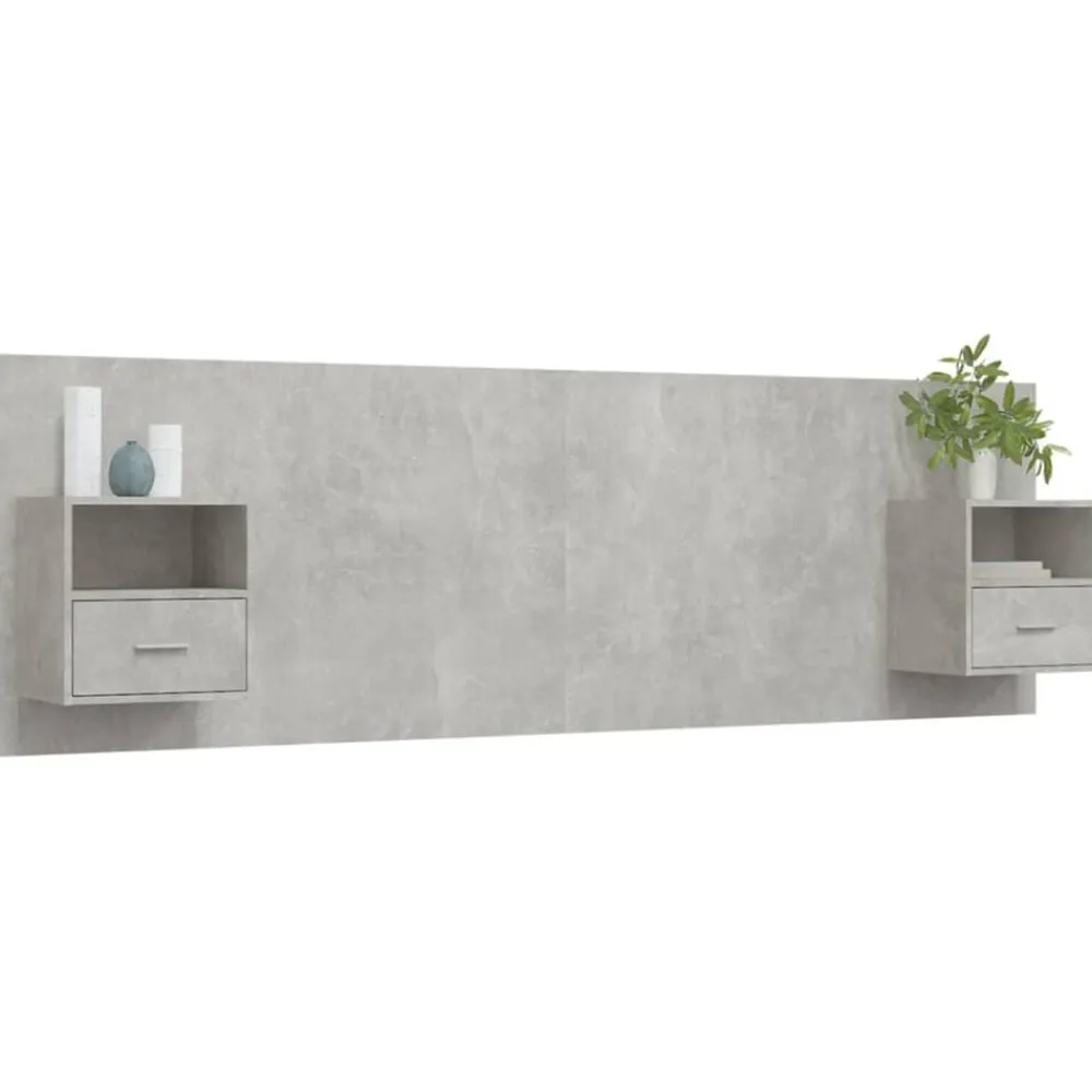 vidaXL Camas Y Accesorios-Cabecero de cama con mesitas madera contrachapada gris hormigón
