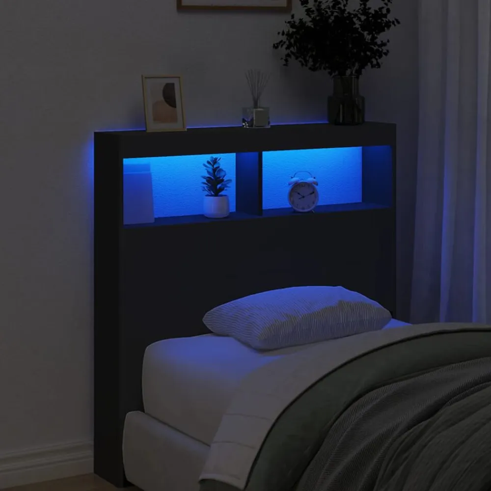 vidaXL Cabecero de cama con LED 100x17x102 cm Negro New