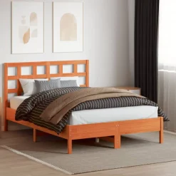 vidaXL Camas Y Accesorios-Cabecero de cama madera maciza de pino marrón cera 135 cm