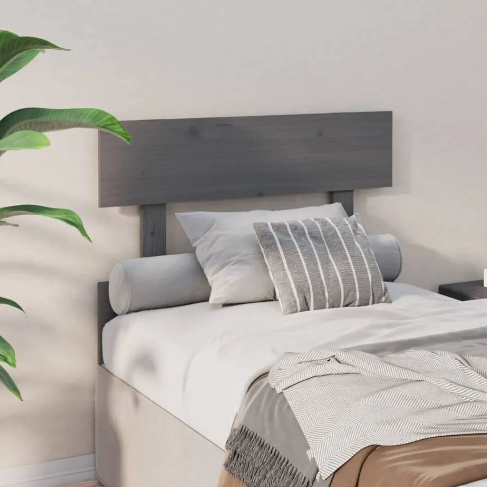 vidaXL Cabecero de cama madera maciza de pino 93,5x3x81 cm Gris