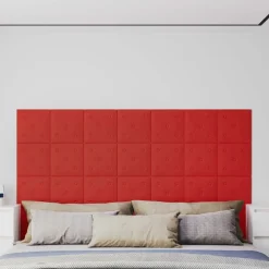 vidaXL Cabecero de Pared 12 pcs Rojo vino 30 x 30 cm Cuero sintético Rojo vino tinto Online