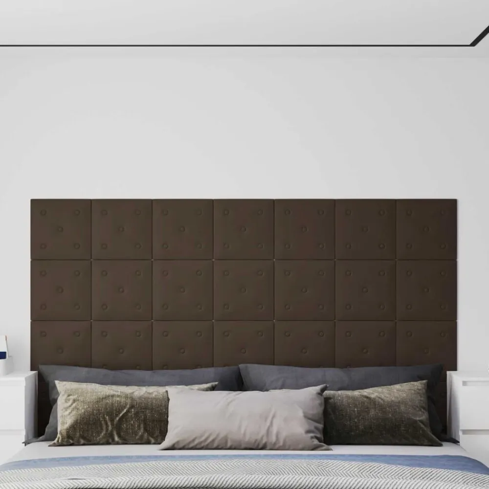 vidaXL Materiales De Construcción-Cabecero de Pared 12 pcs Marrón 30 x 30 cm Cuero sintético