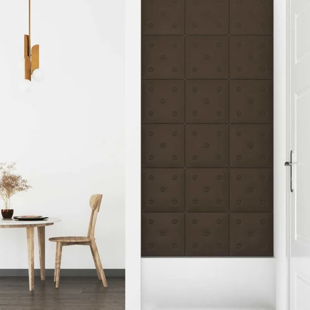 vidaXL Materiales De Construcción-Cabecero de Pared 12 pcs Marrón 30 x 30 cm Cuero sintético
