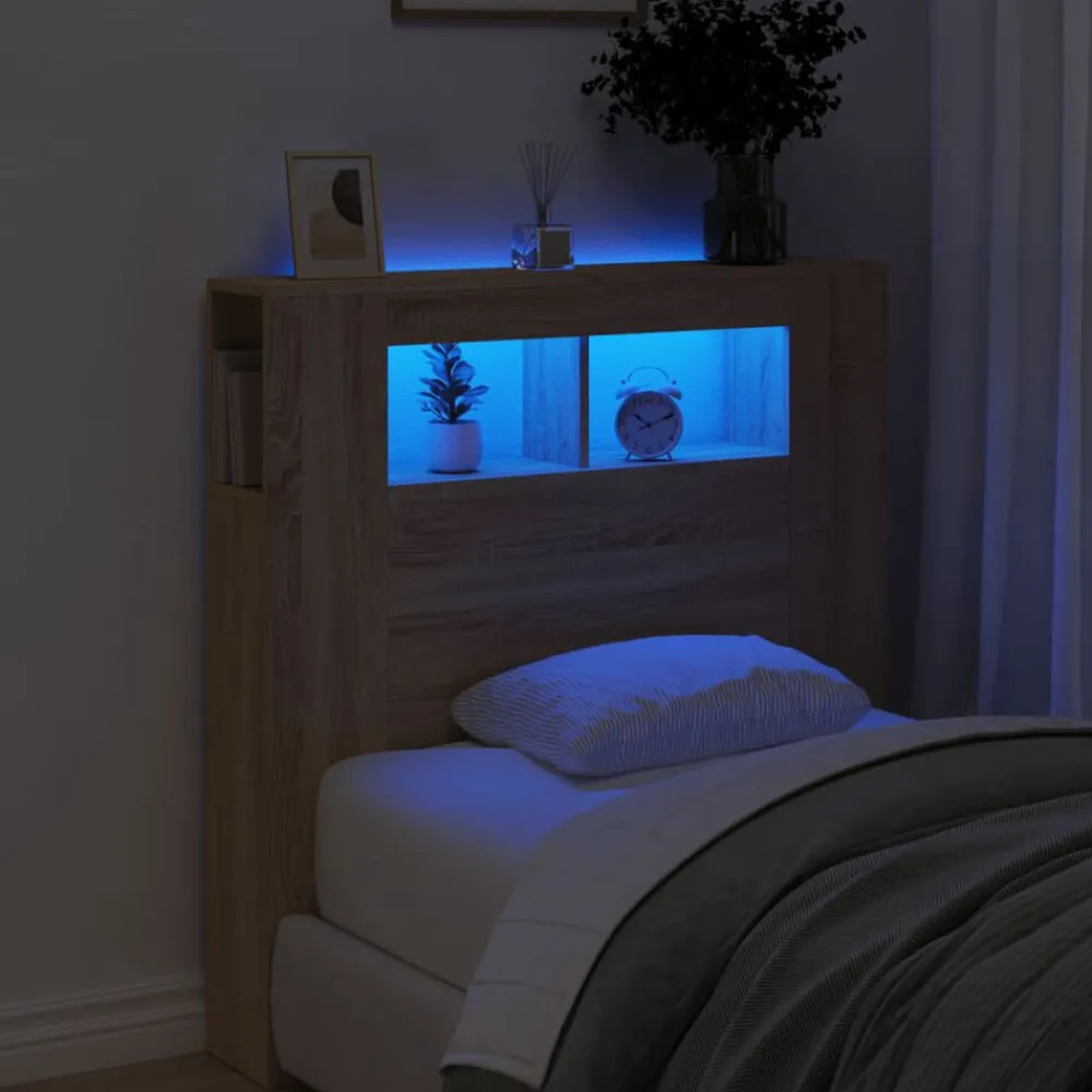 vidaXL Cabecero LED madera ingeniería 100x18,5x103,5 cm Roble Sonoma Sale
