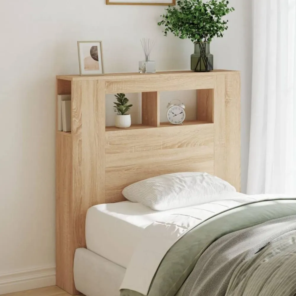 vidaXL Cabecero LED madera ingeniería 100x18,5x103,5 cm Roble Sonoma Sale