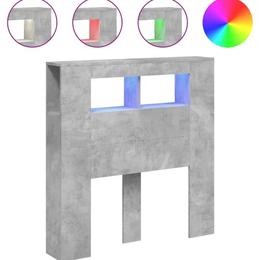 vidaXL Camas Y Accesorios-Cabecero LED madera ingeniería gris hormigón 100x18,5x103,5 cm