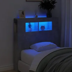 vidaXL Camas Y Accesorios-Cabecero LED madera ingeniería gris hormigón 100x18,5x103,5 cm