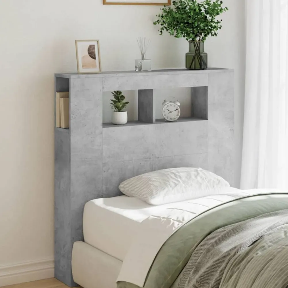 vidaXL Camas Y Accesorios-Cabecero LED madera ingeniería gris hormigón 100x18,5x103,5 cm