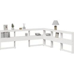 vidaXL Camas Y Accesorios-Cabecero librería en forma de L madera maciza pino 200cm
